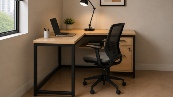 Vectra Workstation Side View Natural Oat Matte Black Color
