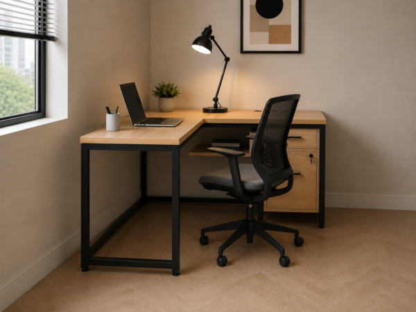 Vectra Workstation Side View Natural Oat Matte Black Color Vectra Workstation Side View Natural Oat Matte Black Color