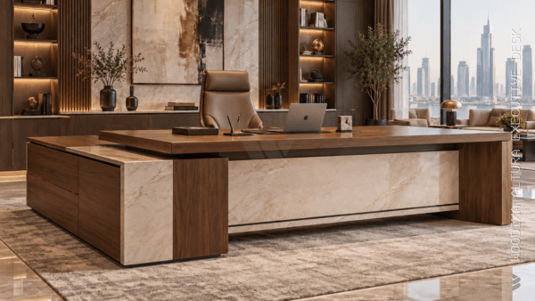 Altura Executive Desk Dark Walnut Angled View Islamabad Pakistan