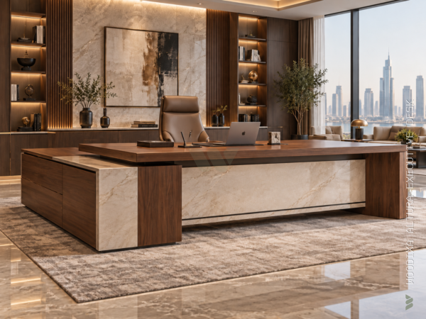 Altura Executive Desk Dark Walnut Angled View Islamabad Pakistan