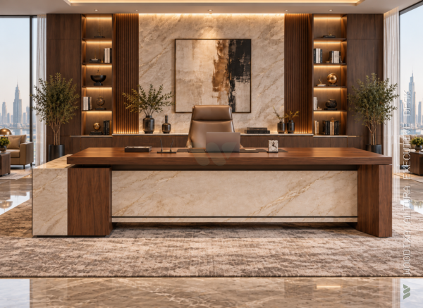 Altura Executive Desk Dark Walnut Front View Islamabad Pakistan