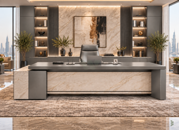 Altura Executive Desk Metallic Grey Front View Islamabad Pakistan