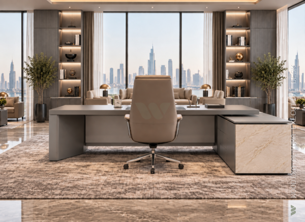 Altura Executive Desk Metallic Grey Rear View Islamabad Pakistan