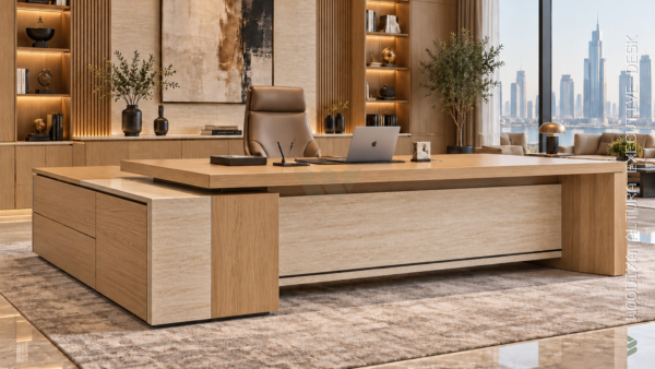 Altura Executive Desk Natural Oat Angled View Islamabad Pakistan