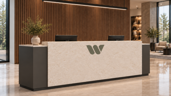 Altura Reception Desk Dark Charcoal Angled View