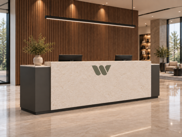Altura Reception Desk Dark Charcoal Angled View Altura Reception Desk Dark Charcoal Angled View