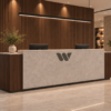 Altura Reception Desk Dark Walnut Angled View Altura Reception Desk Dark Walnut Angled View