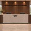 Altura Reception Desk Dark Walnut Front View Altura Reception Desk Dark Walnut Front View