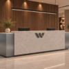 Altura Reception Desk Metallic Grey Angled View Altura Reception Desk Metallic Grey Angled View