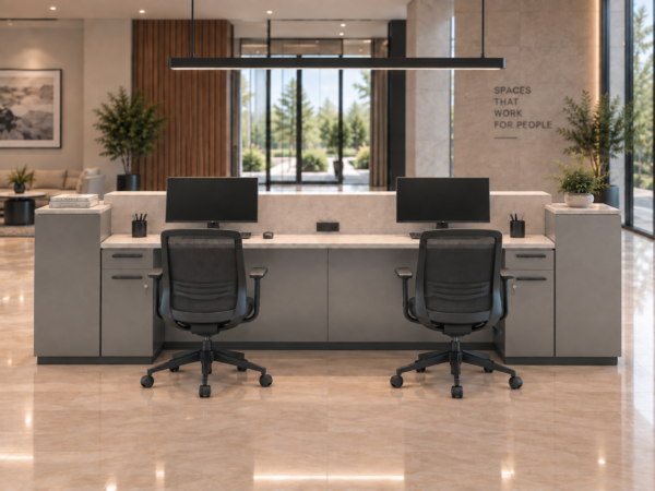 Altura Reception Desk Metallic Grey Rear View Altura Reception Desk Metallic Grey Rear View