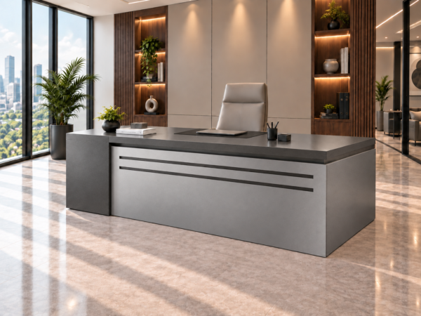 Axis Executive Desk Metallic Grey Angled View Islamabad Pakistan Axis Executive Desk Metallic Grey Angled View Islamabad Pakistan