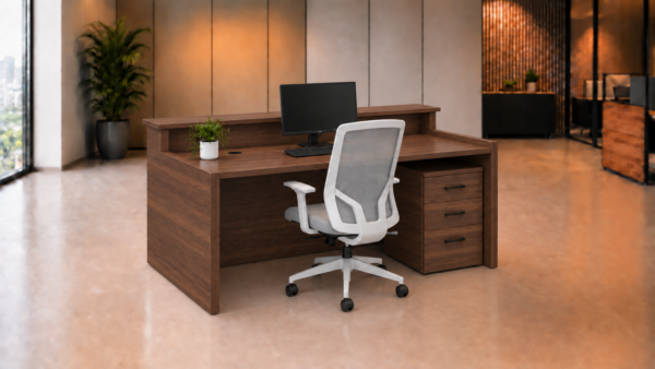 Axis Reception Desk Dark Walnut Rear View Axis Reception Desk Dark Walnut Rear View