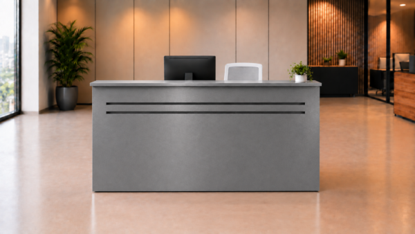 Axis Reception Desk Metallic Grey Front View Axis Reception Desk Metallic Grey Front View
