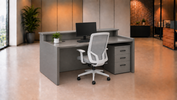 Axis Reception Desk Metallic Grey Rear View Axis Reception Desk Metallic Grey Rear View