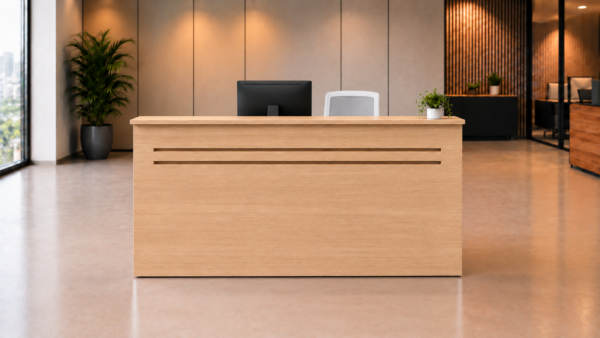 Axis Reception Desk Natural Oak Front View Axis Reception Desk Natural Oak Front View