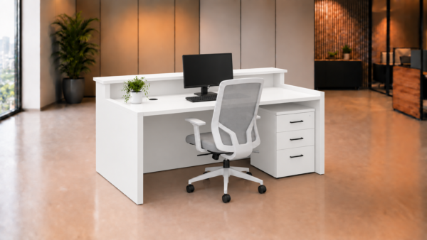 Axis Reception Desk White Rear View Axis Reception Desk White Rear View
