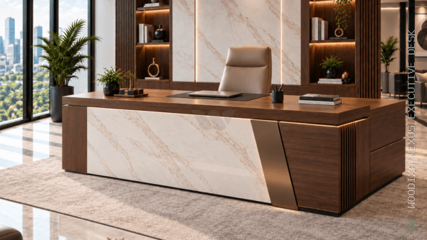 Nexus Executive Desk Dark Walnut Angled View Islamabad Pakistan