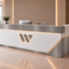 Nexus Reception Desk White Metallic Grey Angled View Nexus Reception Desk White Metallic Grey Angled View