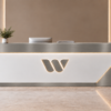 Nexus Reception Desk White Metallic Grey Front View Nexus Reception Desk White Metallic Grey Front View