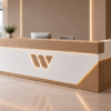 Nexus Reception Desk White Natural Oat Angled View Nexus Reception Desk White Natural Oat Angled View