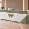 Nexus Reception Desk White Sage Green Angled View Nexus Reception Desk White Sage Green Angled View