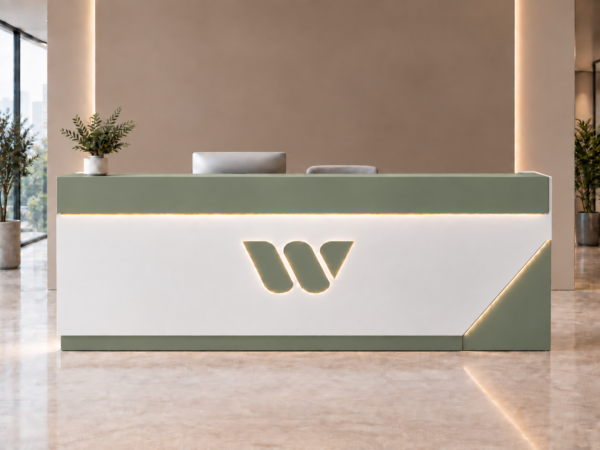 Nexus Reception Desk White Sage Green Front View Nexus Reception Desk White Sage Green Front View