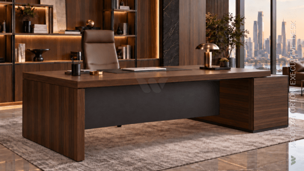 Orion Executive Desk Dark Walnut Angled View Islamabad Pakistan