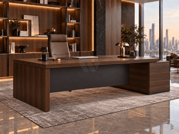 Orion Executive Desk Dark Walnut Angled View Islamabad Pakistan