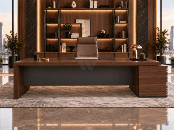 Orion Executive Desk Dark Walnut Front View Islamabad Pakistan