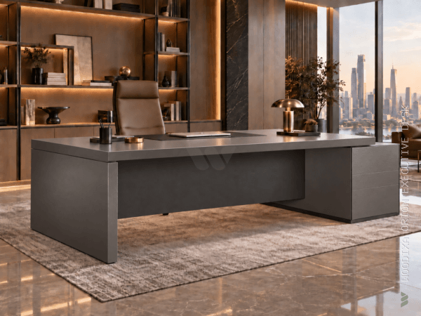 Orion Executive Desk Metallic Grey Angled View Islamabad Pakistan