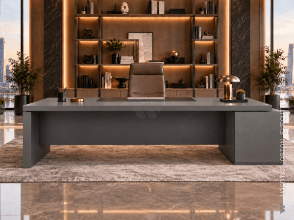Orion Executive Desk Metallic Grey Front View Islamabad Pakistan