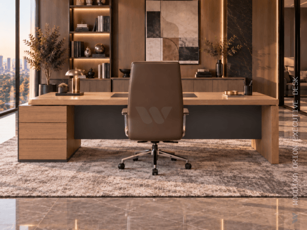 Orion Executive Desk Natural Oat Rear View Islamabad Pakistan