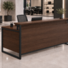 Orion Reception Desk Dark Walnut Angled View Orion Reception Desk Dark Walnut Angled View