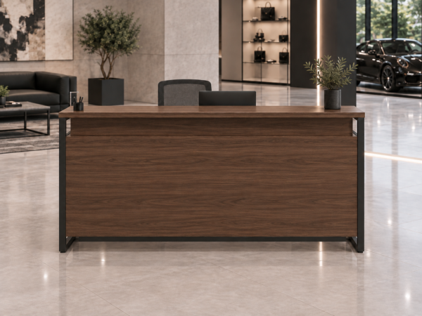 Orion Reception Desk Dark Walnut Front View Orion Reception Desk Dark Walnut Front View