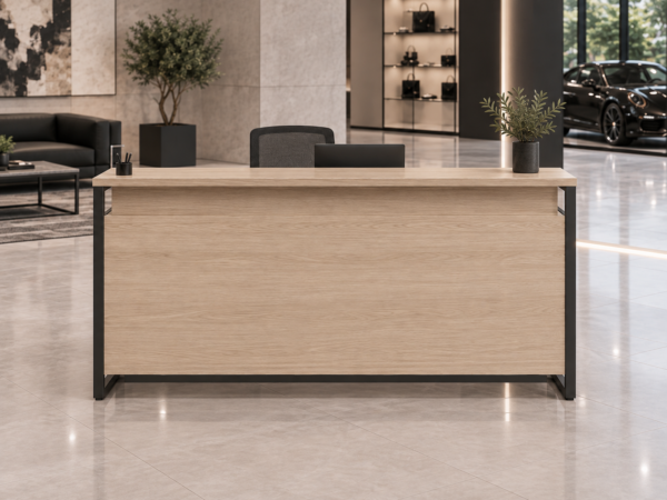 Orion Reception Desk Natural Oat Front View Orion Reception Desk Natural Oat Front View