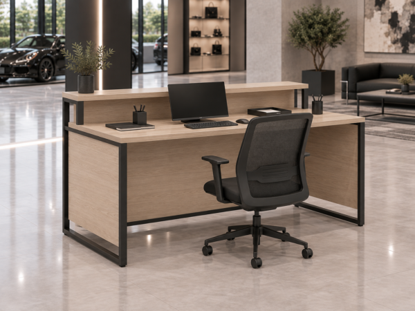 Orion Reception Desk Natural Oat Rear View Orion Reception Desk Natural Oat Rear View
