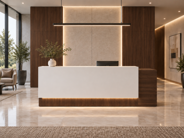 Prima Reception Desk Dark Walnut Front View Prima Reception Desk Dark Walnut Front View