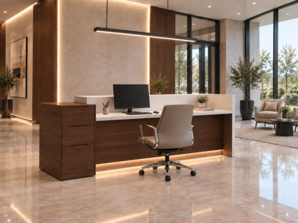 Prima Reception Desk Dark Walnut Rear View Prima Reception Desk Dark Walnut Rear View