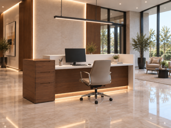 Prima Reception Desk Natural Oat Rear View Prima Reception Desk Natural Oat Rear View