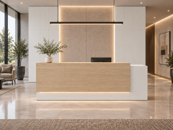 Prima Reception Desk Pure White Front View Prima Reception Desk Pure White Front View