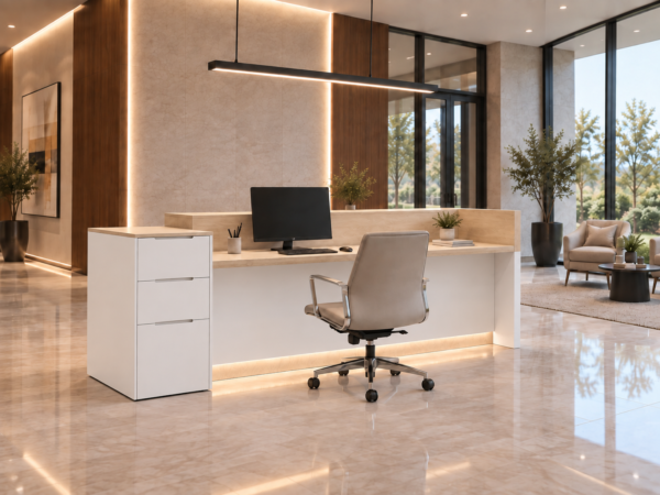 Prima Reception Desk Pure White Rear View Prima Reception Desk Pure White Rear View