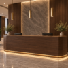 Vectra Reception Desk Dark Walnut Angled View Vectra Reception Desk Dark Walnut Angled View