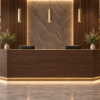 Vectra Reception Desk Dark Walnut Front View Vectra Reception Desk Dark Walnut Front View