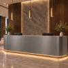 Vectra Reception Desk Metallic Grey Angled View Vectra Reception Desk Metallic Grey Angled View