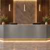Vectra Reception Desk Metallic Grey Front View Vectra Reception Desk Metallic Grey Front View